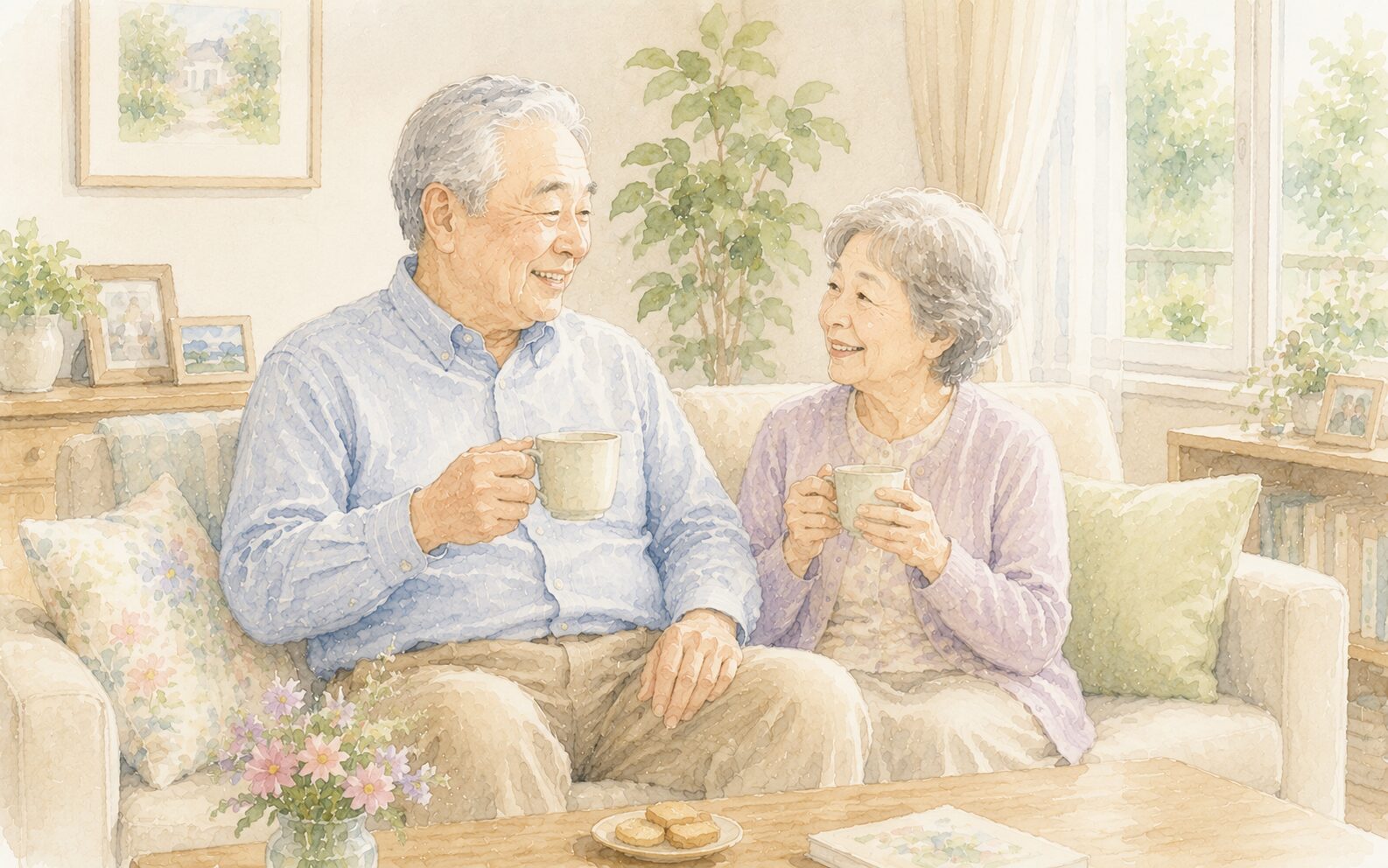 自宅で穏やかに過ごす高齢夫婦